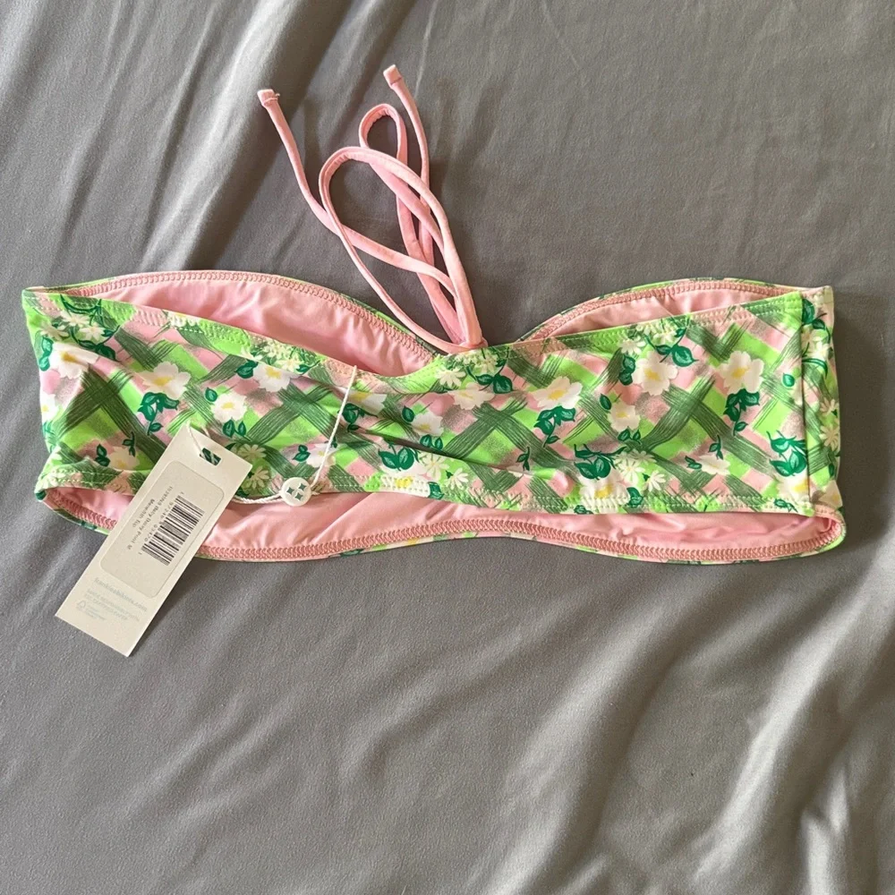 NWT FRANKIES BIKINIS Meredith Plaid Bandeau Bikini Top, Baby Daisy, size M
